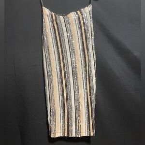 Sequined striped midi pencil skirt